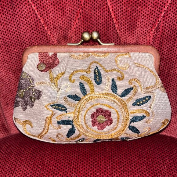 FOSSIL Crewel Frame Mini Multicolor Kisslock Clutch Canvas Crossbody Purse - Picture 5 of 16